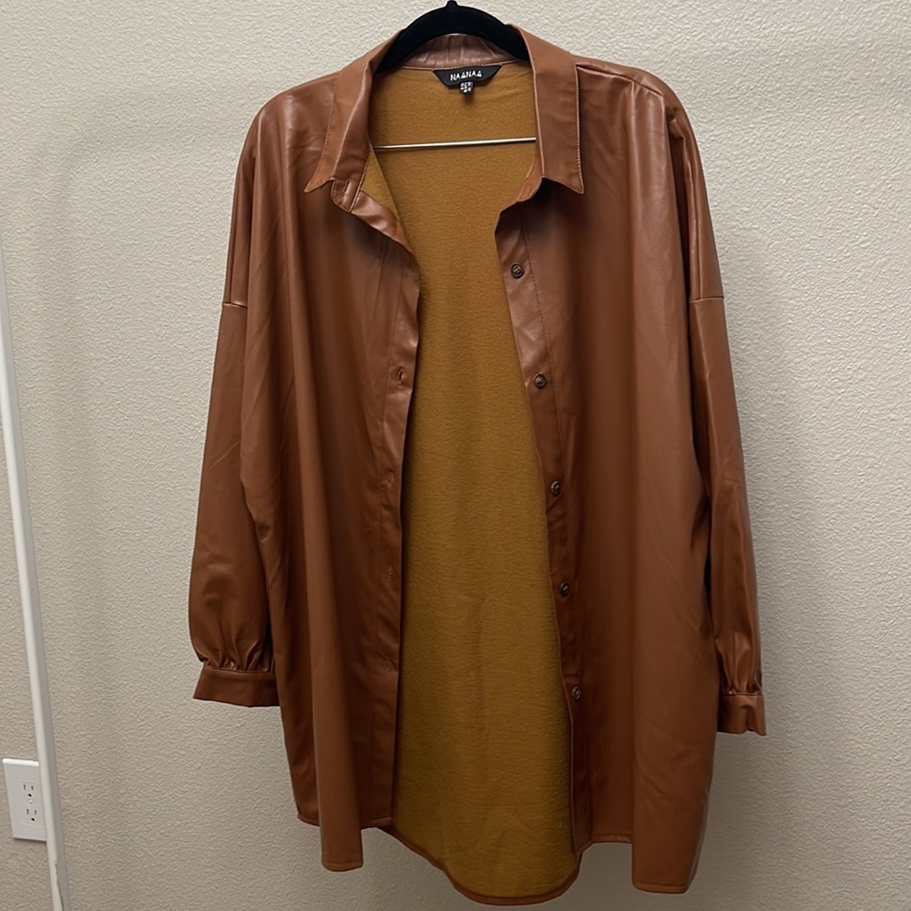 Oversized Brown Pleather Jacket - Picture 4 of 10